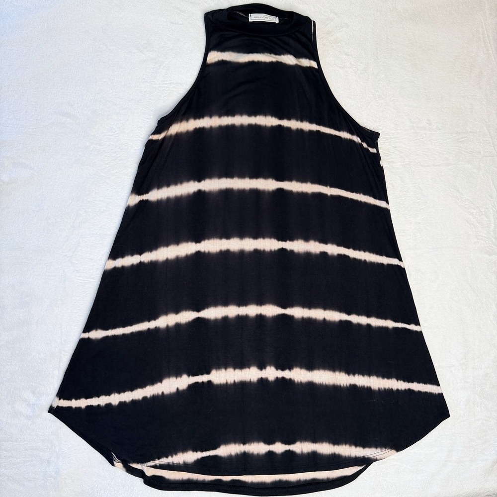 Black Tie Dye Swing Dress Sleeveless High Neck Racerback A Line Boutique M - Picture 5 of 7